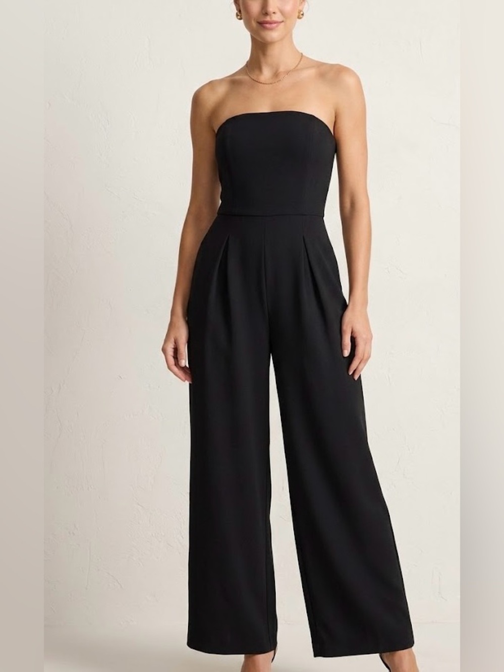 Gianni Bini Women's Black Strapless Wide-Leg Jumpsuit with Pleated Waist Size M